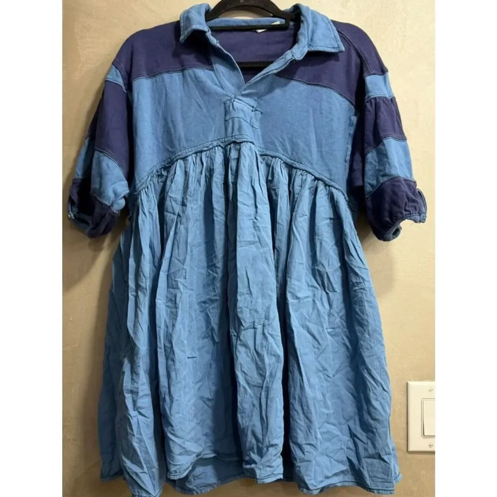 Free People Remi Rugby Mini Dress Blue